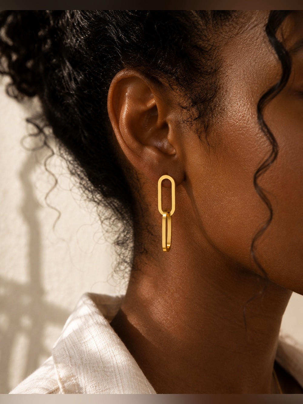 Anthropologie Polished Gold Double-Link Earrings